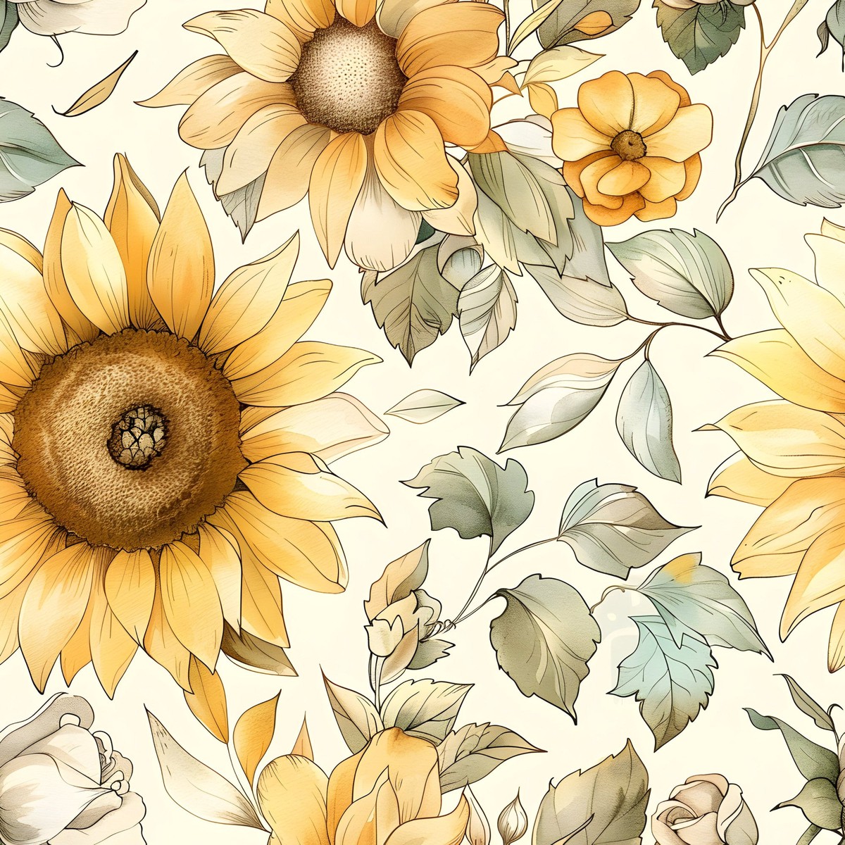 Vintage Autumn Sunflowers Pattern 12 Quilting Cotton Fabric