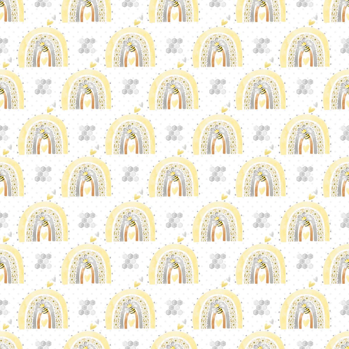 Daisy Rainbows on Polka Dot Fabric - White