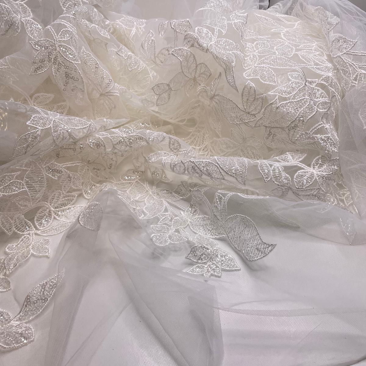 Stages Of Decay - Sequin Embroidered Mesh Poly/Nylon Knit - White/Cream Floral - 6 Lb Pack