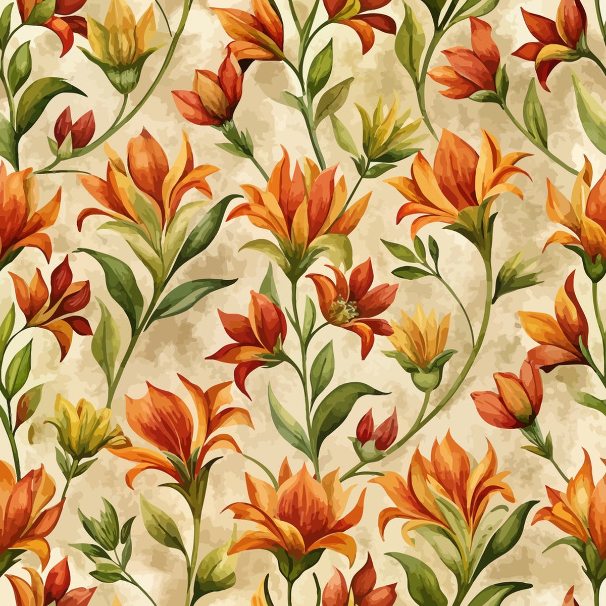 Art Nouveau Indian Paintbrush Flowers Pattern 1 Quilting Cotton Fabric