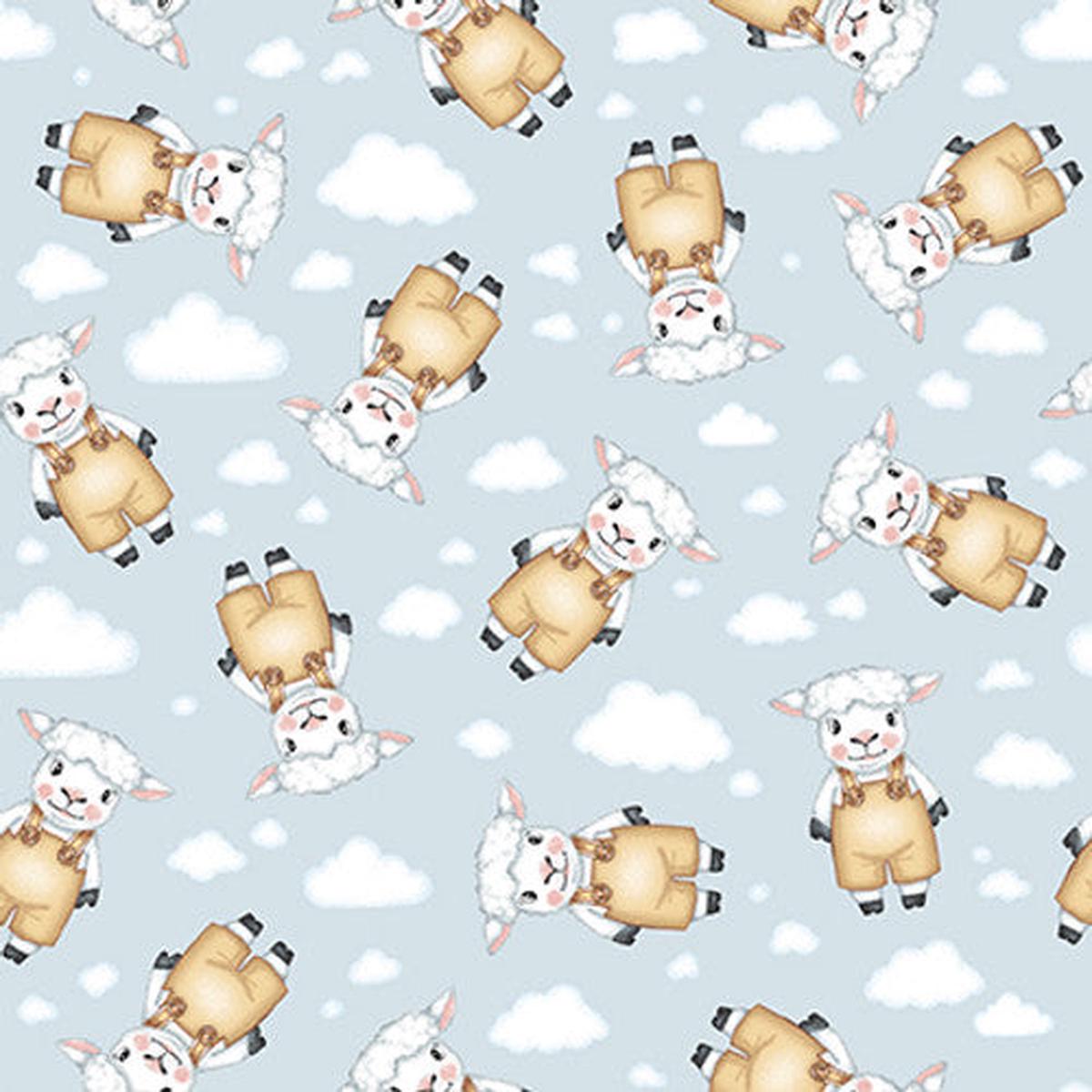 Fabric Henry Glass Light Blue Lambs by the Quarter Yard 1712-11