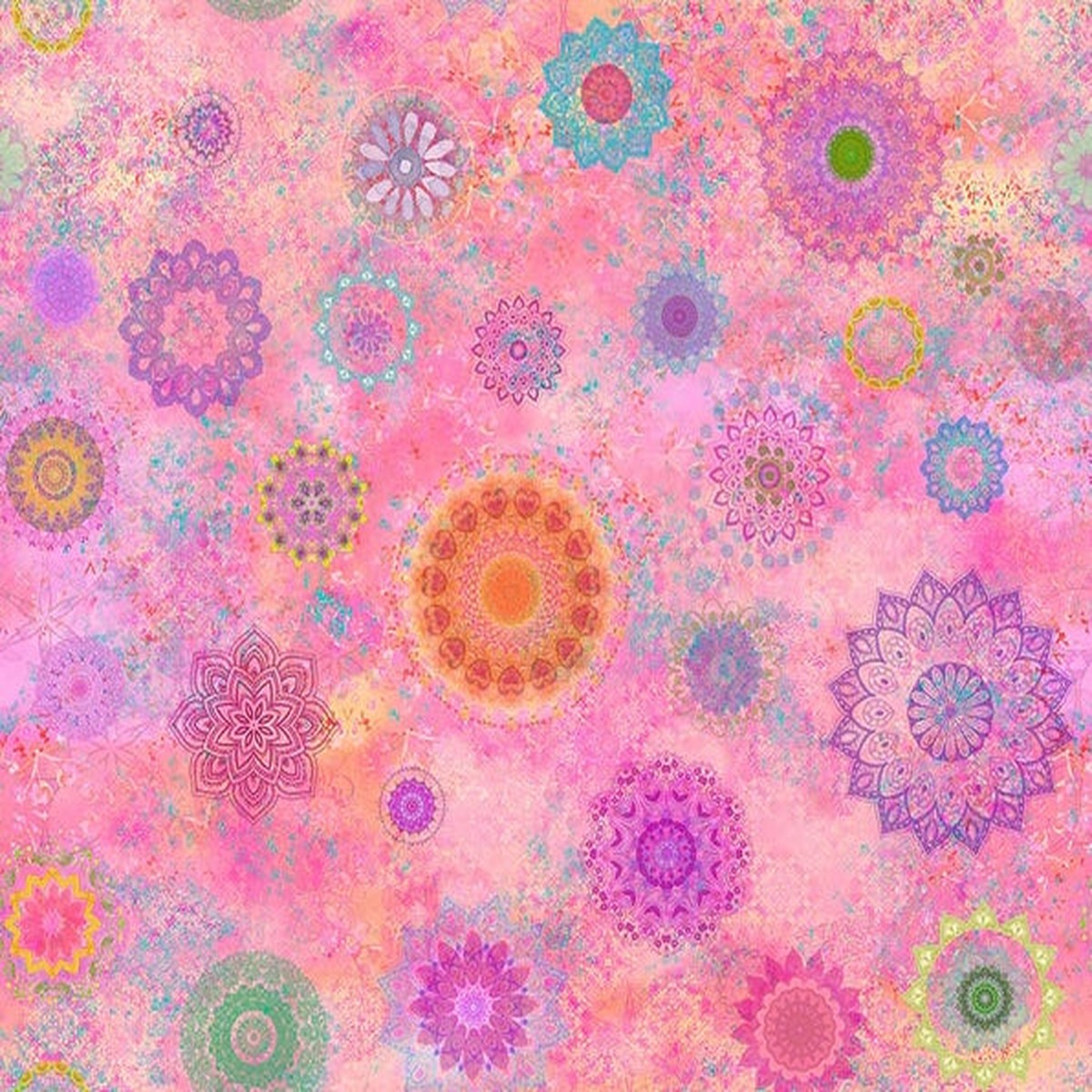 Clothworks Fabric - Lily Pond Digital Mandalas Light Raspberry SOLD BY THE HALF YARD