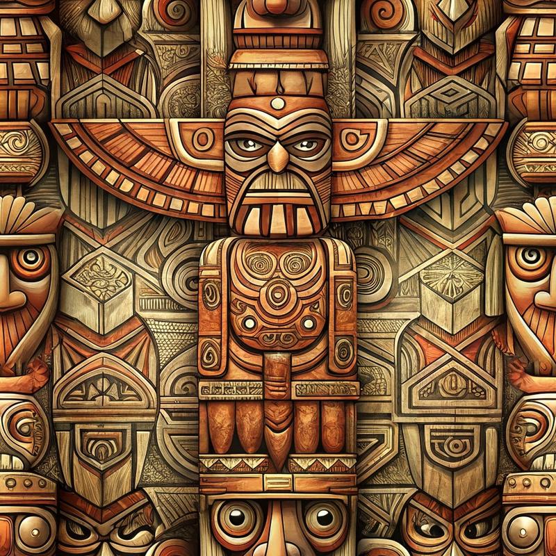 Totem Pole Tribal Figures Pattern 6 Quilting Cotton Fabric