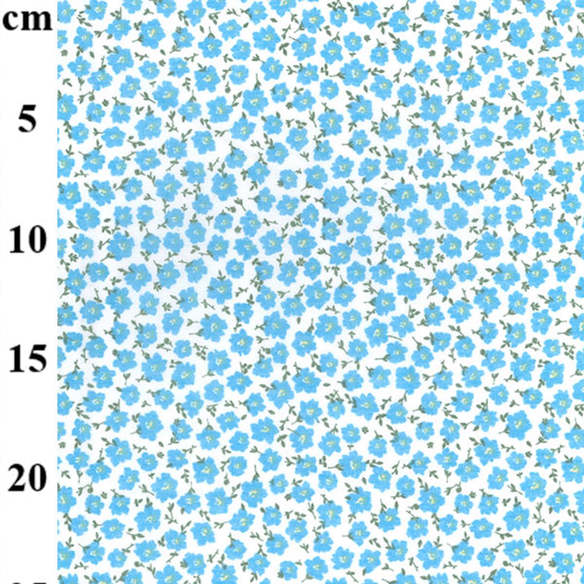 1 metre 110cm/43" Polycotton Fabric - Blue Forget Me Not Flowers
