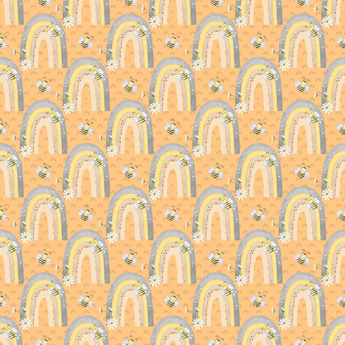 Cartoon Rainbows on Mini Rainbows Fabric - Yellow