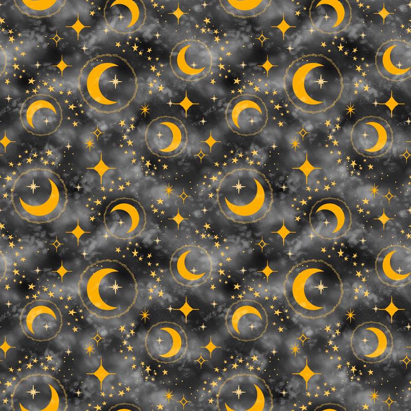 Celestial Galaxy by Color Pop Studio Crescent Moons and Stars Charcoal 3283-95 Cotton Woven Fabric