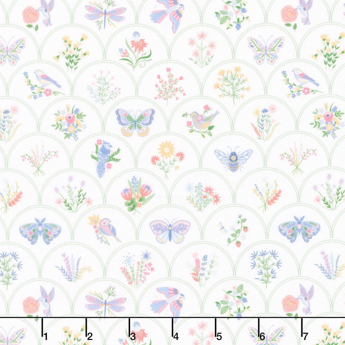 Ingrid's Wildflowers - Scalloped Pattern White Yardage
