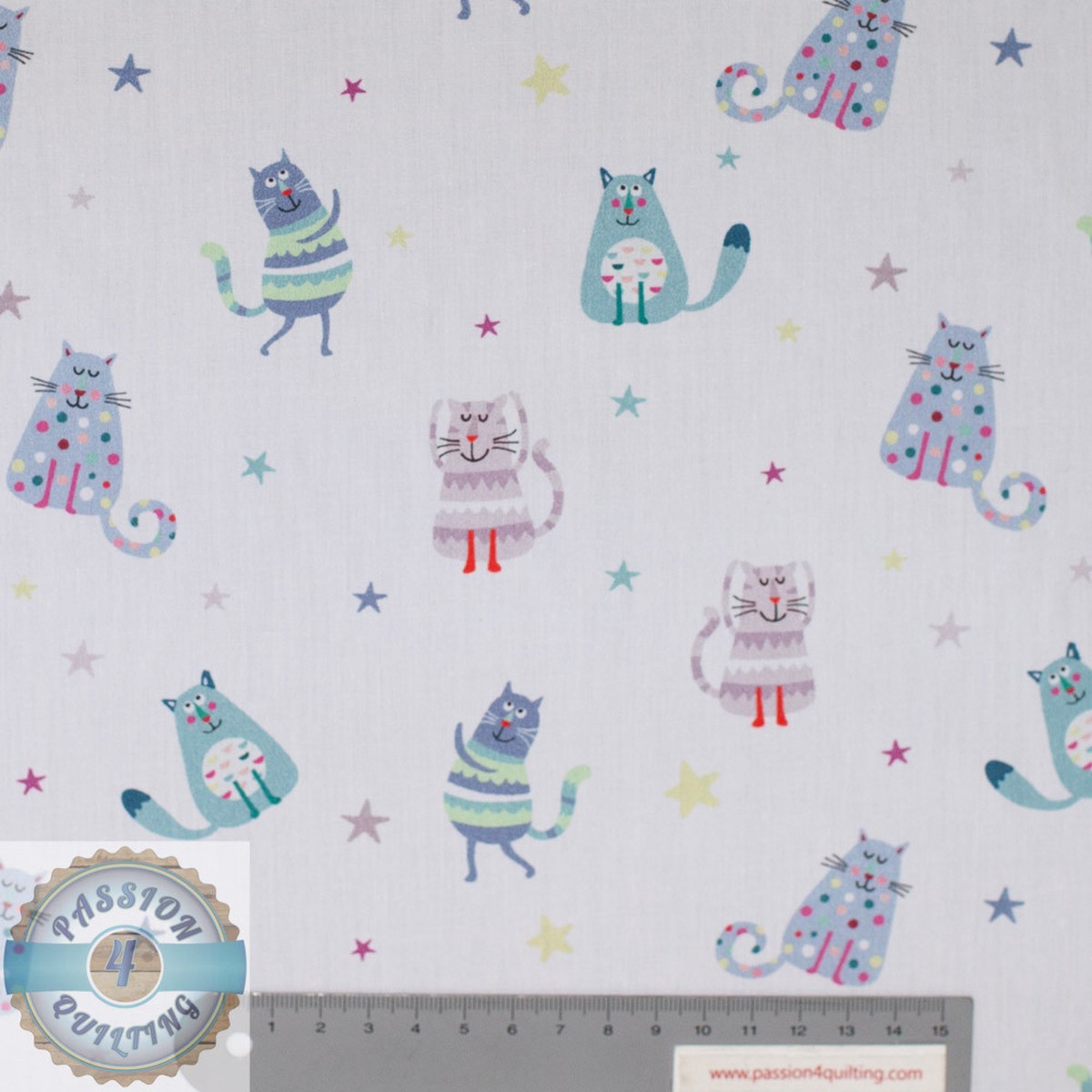 Petit kids spaced out cats 5195 150cm wide per 25 cm