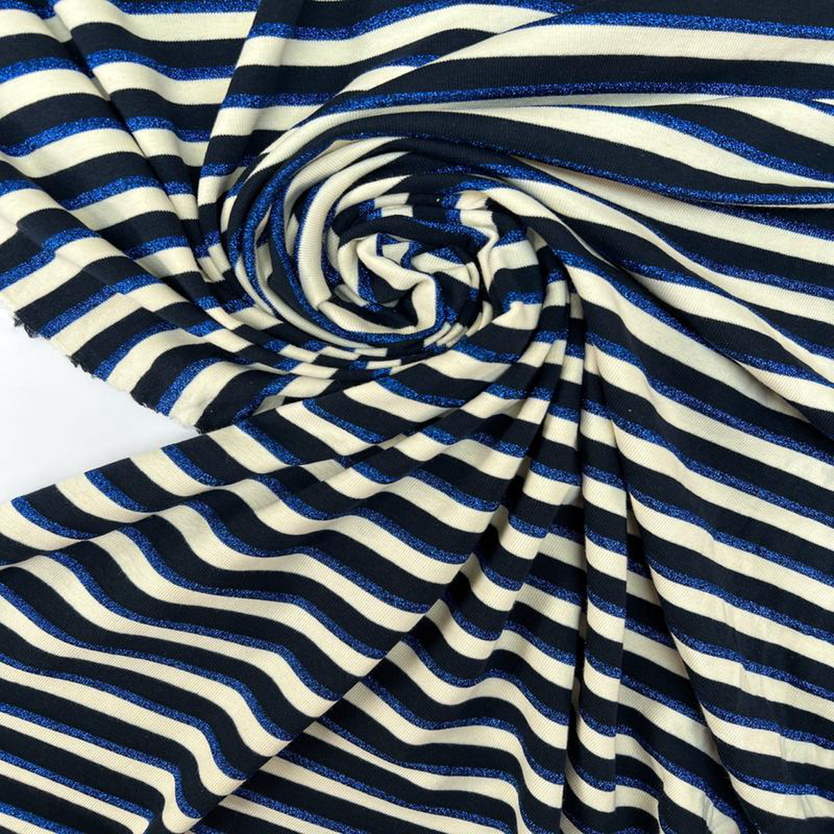 Striped Beige-Blue Cotton Lurex Knitted