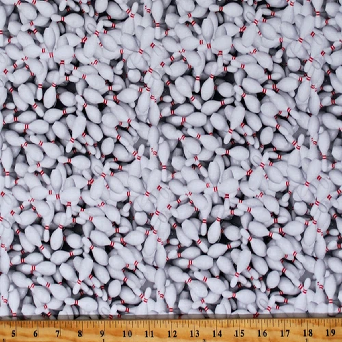 Cotton Bowling Sports Bowling Pins White Fabric Print by the Yard D669.53
