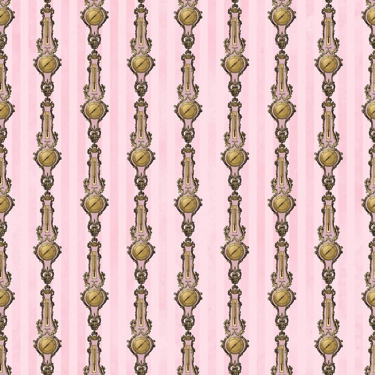 Pink and Gold Steampunk Clocks Fabric