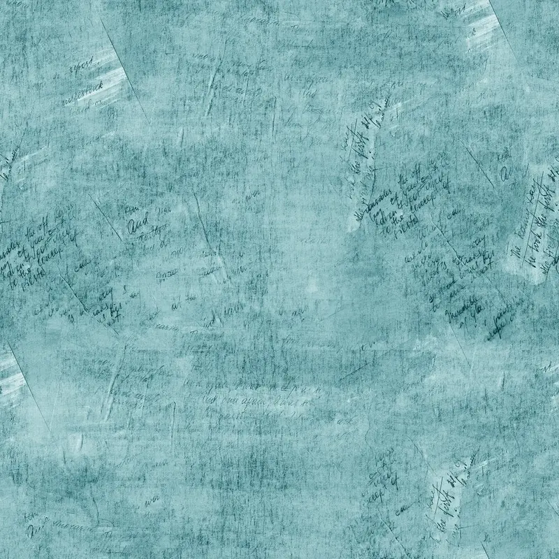 Vintage Script Fabric - Venetian Turquoise