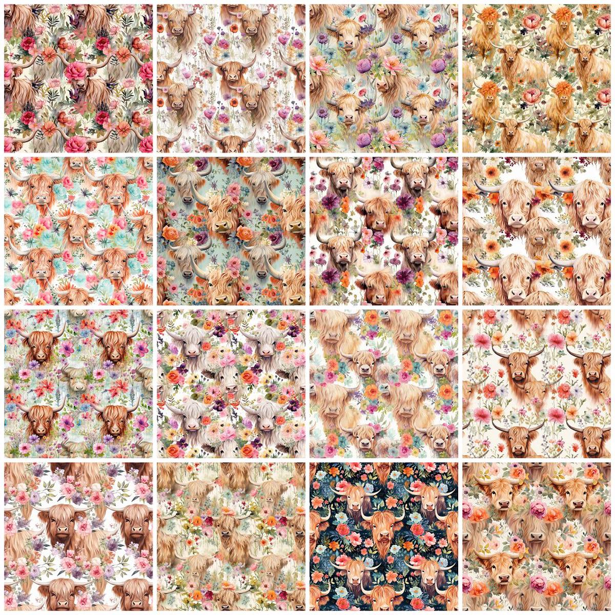 Boho Highland Cows Fat Quarter Bundle - 16 Pieces