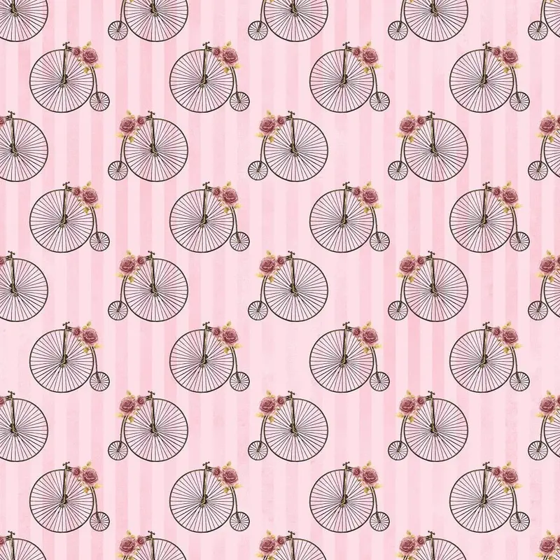 Pink and Gold Steampunk Bicycles Fabric