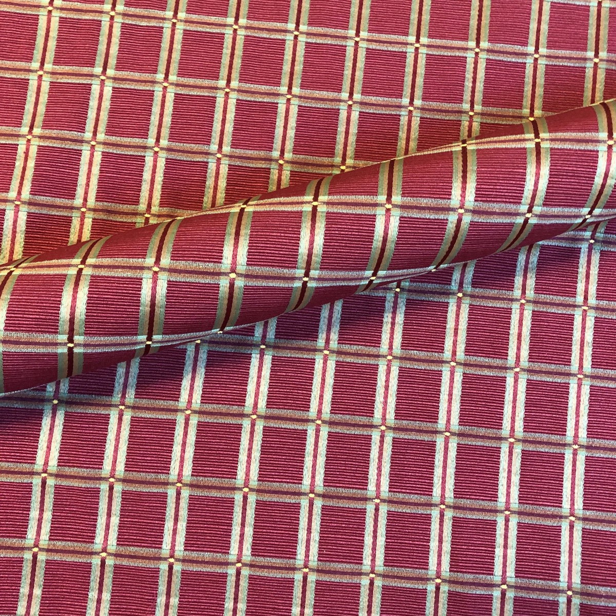 Scarlet Traditional Windowpane Check Jacquard Upholstery Fabric 54"