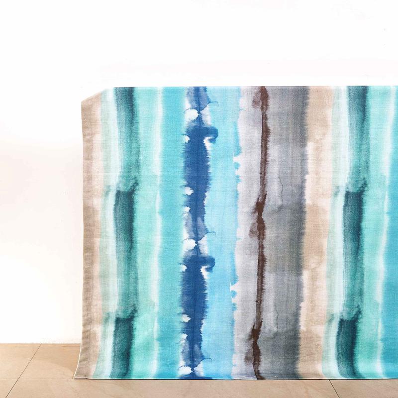 'Cassiopee' Fabric by the Metre (Blue/ Gray/ Brown)