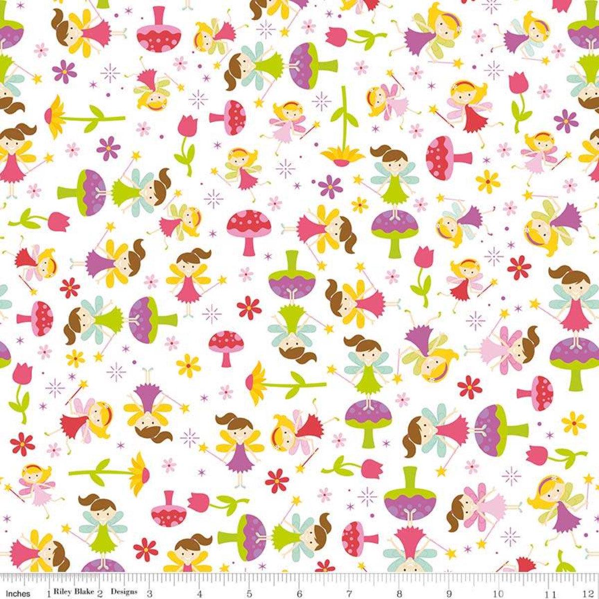 Fairy Garden Toss White - Riley Blake Cotton Fabric - 1/2 Yard