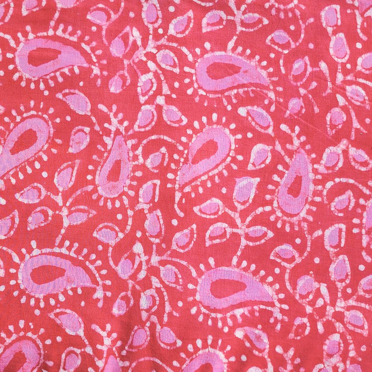 Pure Cotton Dabu Pink With Red Kairi Jaal Hand Block Print Fabric