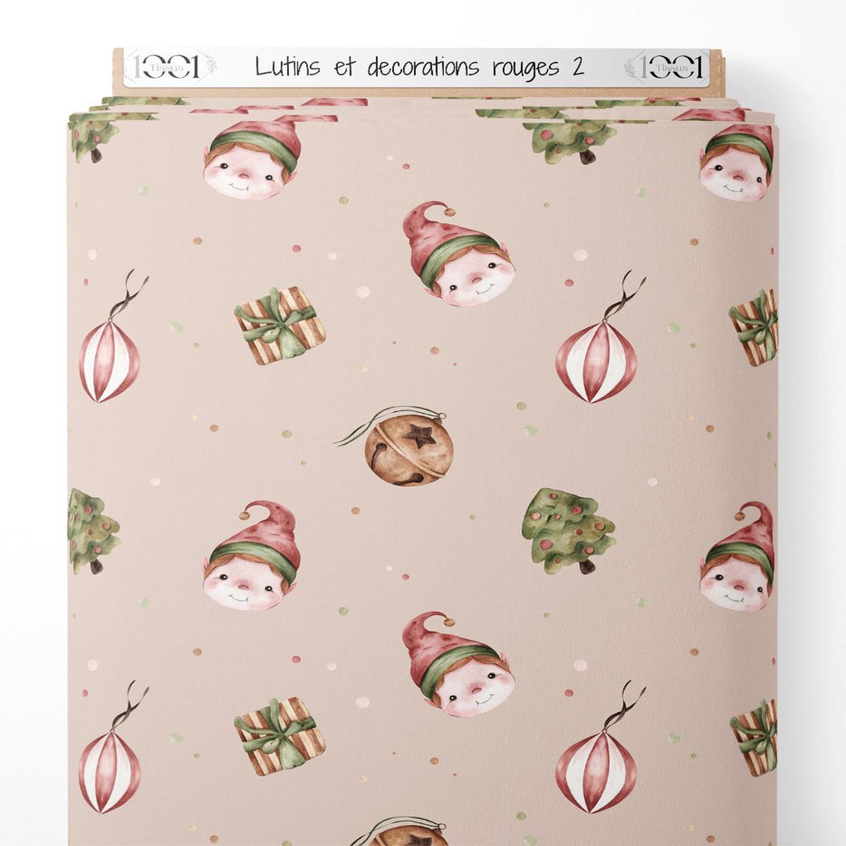 Tissu - Lutins et dcorations rouges 2