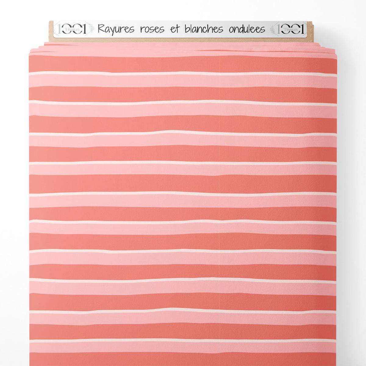 Tissu - Rayures roses et blanches ondules