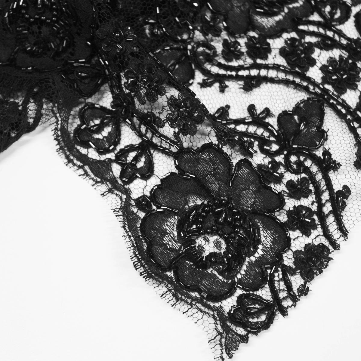 Black Floral Polyester Lace Trim 20cm