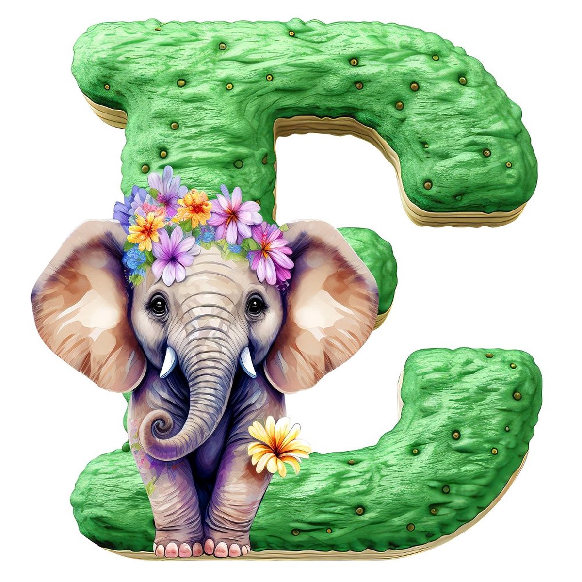 E Elephant Cookie Fabric Panel