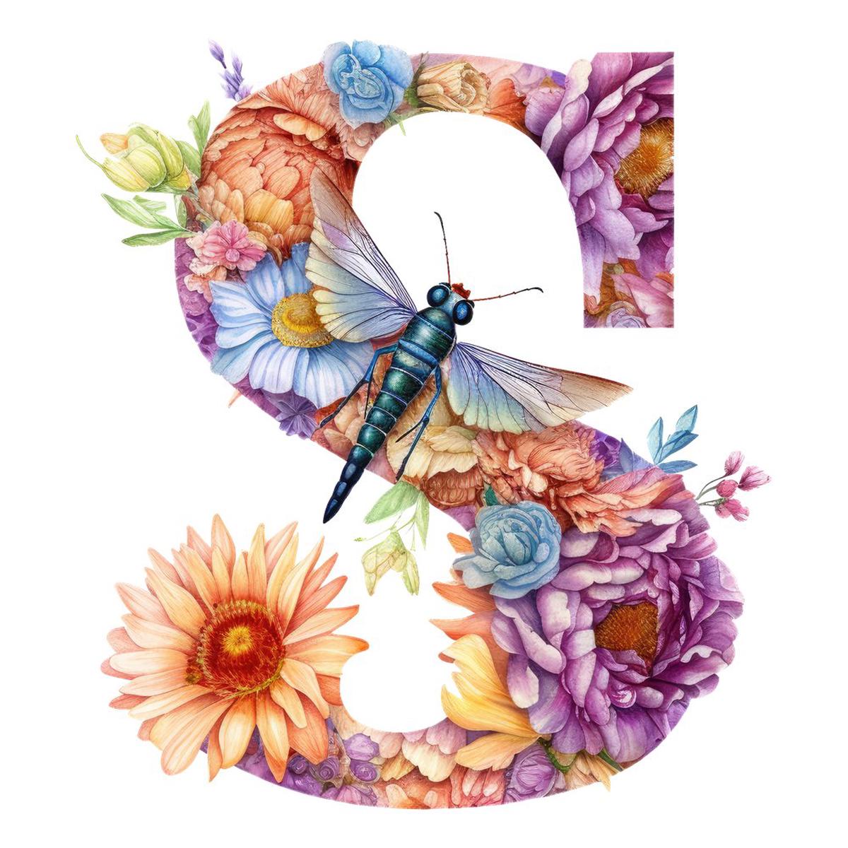 Dragonfly Flower S Fabric Panel
