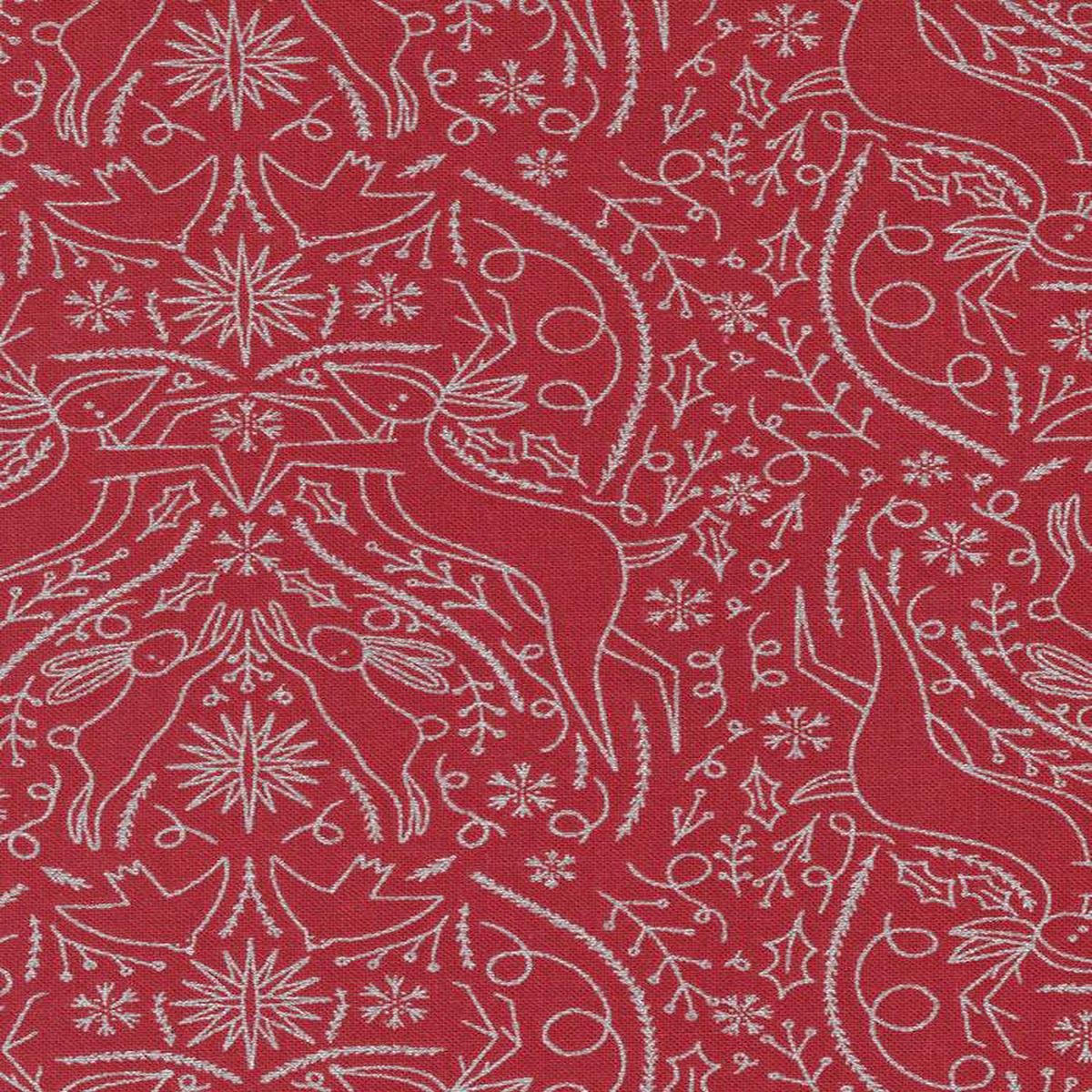 Merrymaking Scandi Damask By Gingiber For Moda Candy Cane / Metallic