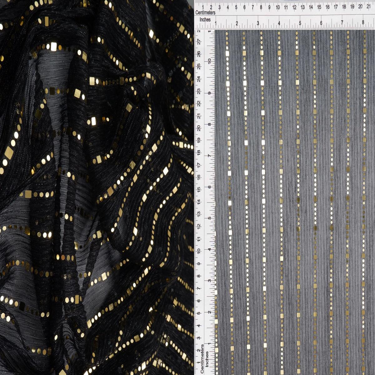Metallic Pleated Knit Fabric - KNT4546 - BLACK
