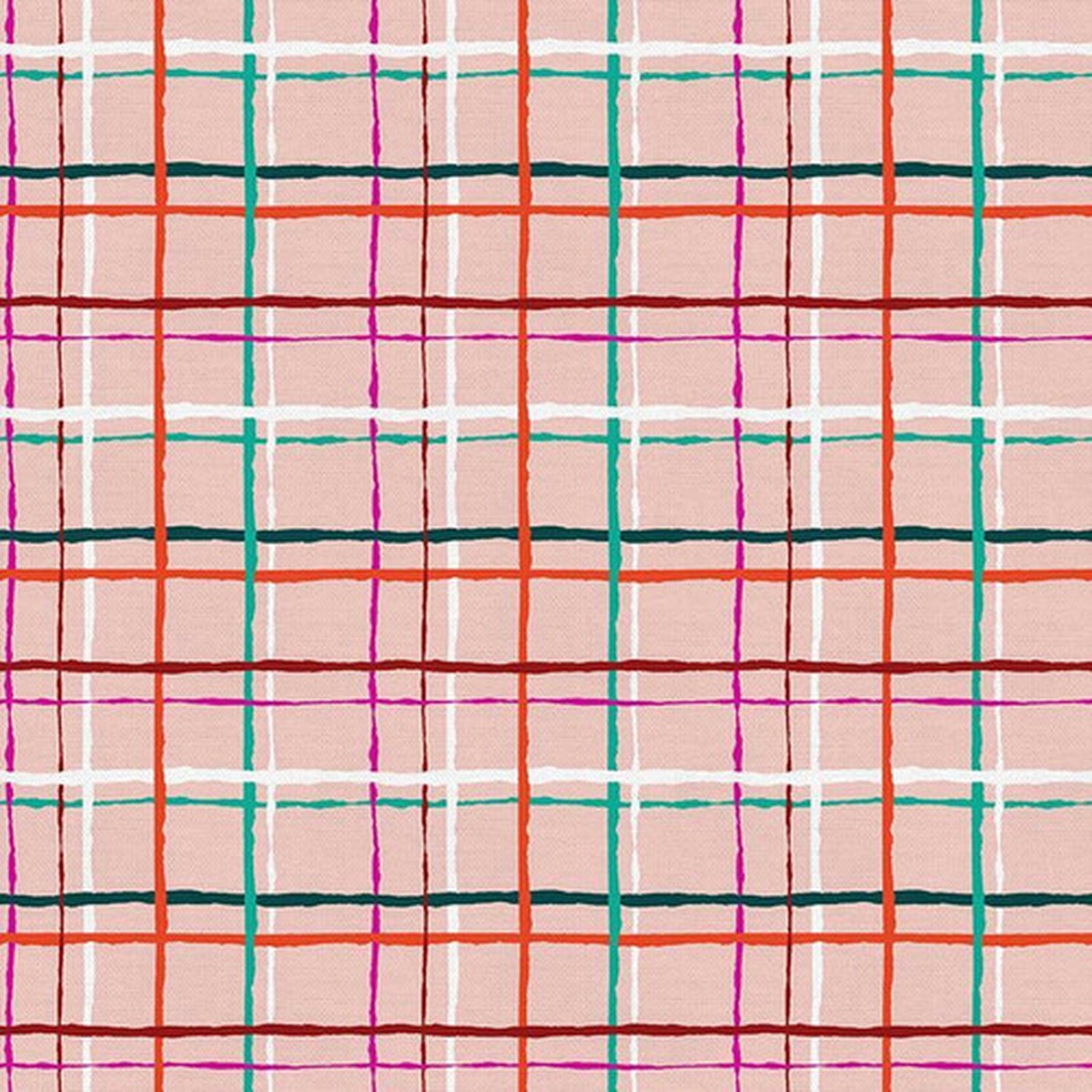 Pink Green Christmas plaid cotton fabric - QTR YD