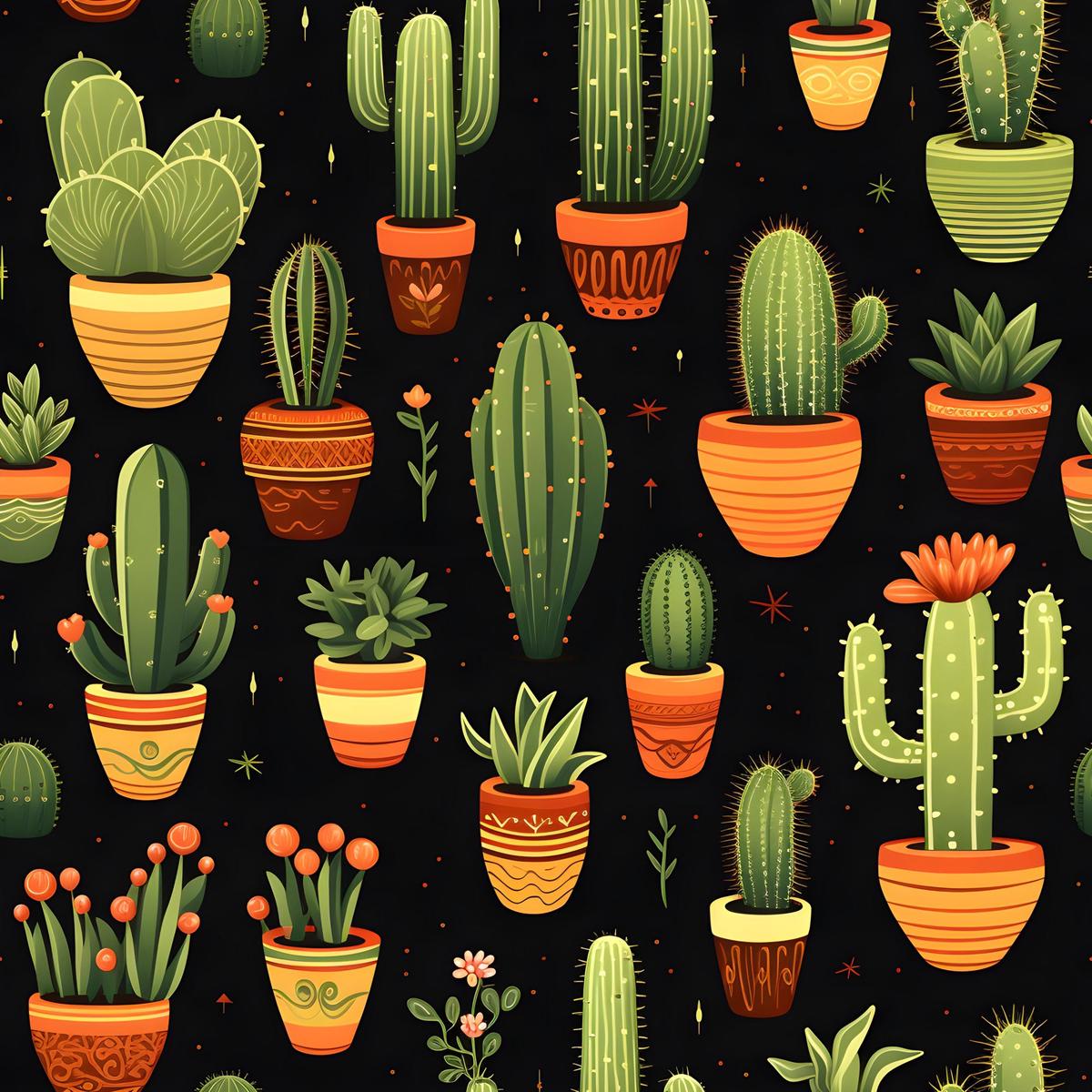 Retro Cactus Pattern 1 Quilting Cotton Fabric