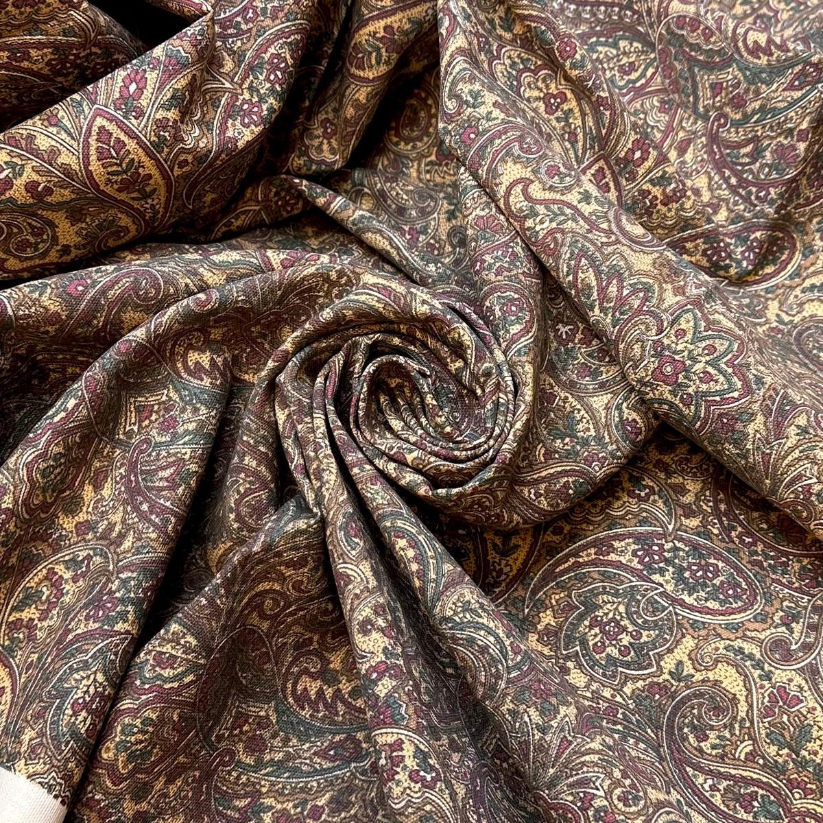 Signing The Guest Book - Screen Printed Vintage Cotton Woven - Dark Cream Multi Paisley - 1.15M Bundle