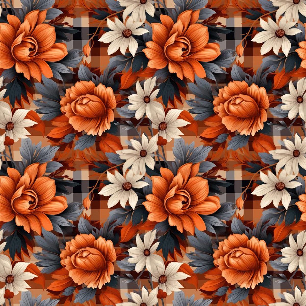 Fall Flowers on Plaid Fabric