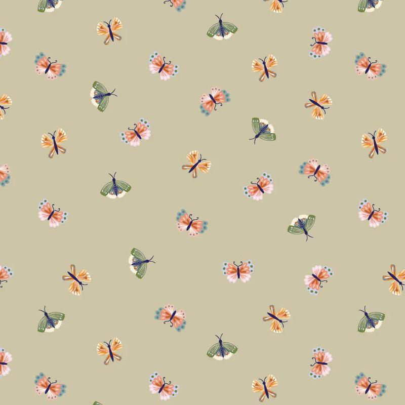 Cheery Butterflies in Green Hide & Seek by Poppie Cotton (1/4 yard)