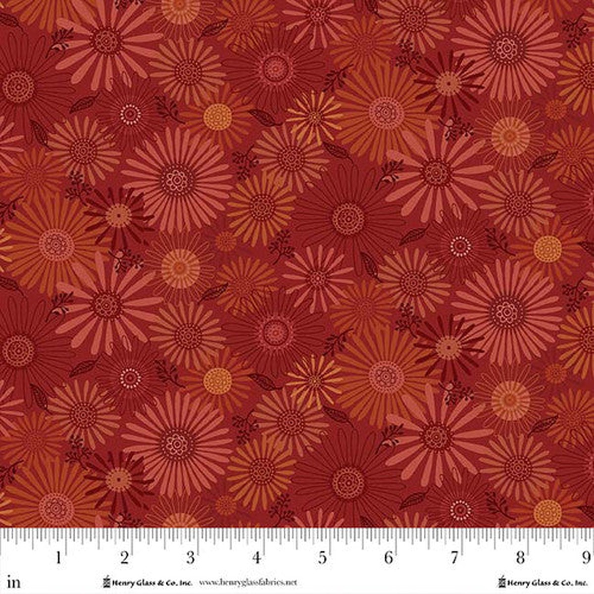 Fabric Henry Glass Red Daisy Thistle & Rye by the Quarter Yard 3467-88
