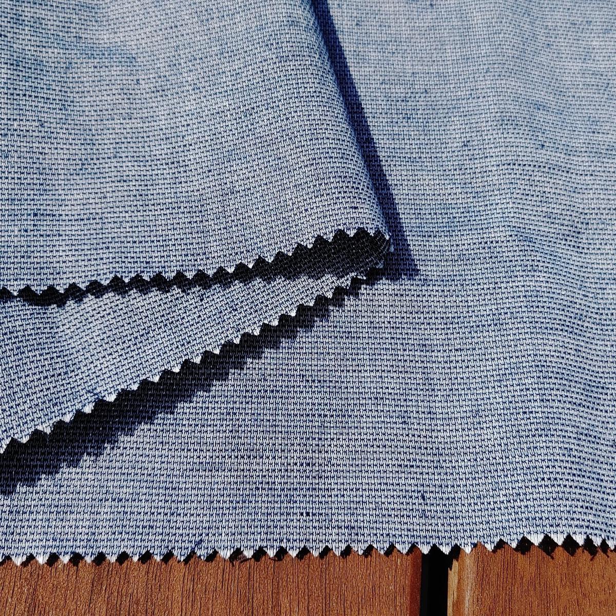 Linen Cotton Polyester Fabric: Navy Chambray Dobby Weave, Light Weight 6299