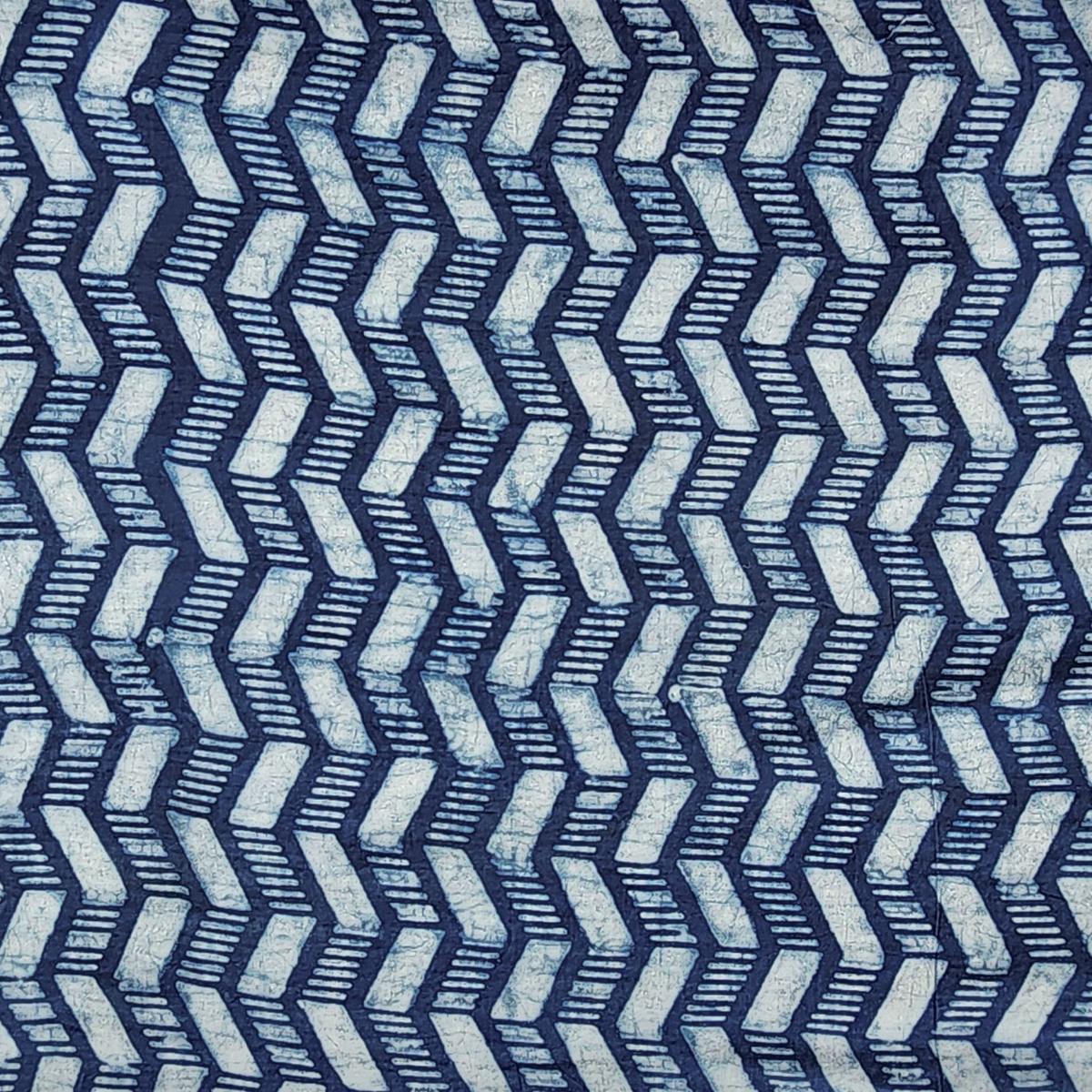Pure Cotton Akola Indigo White Geometrical Zig-Zag Hand Block Print Fabric