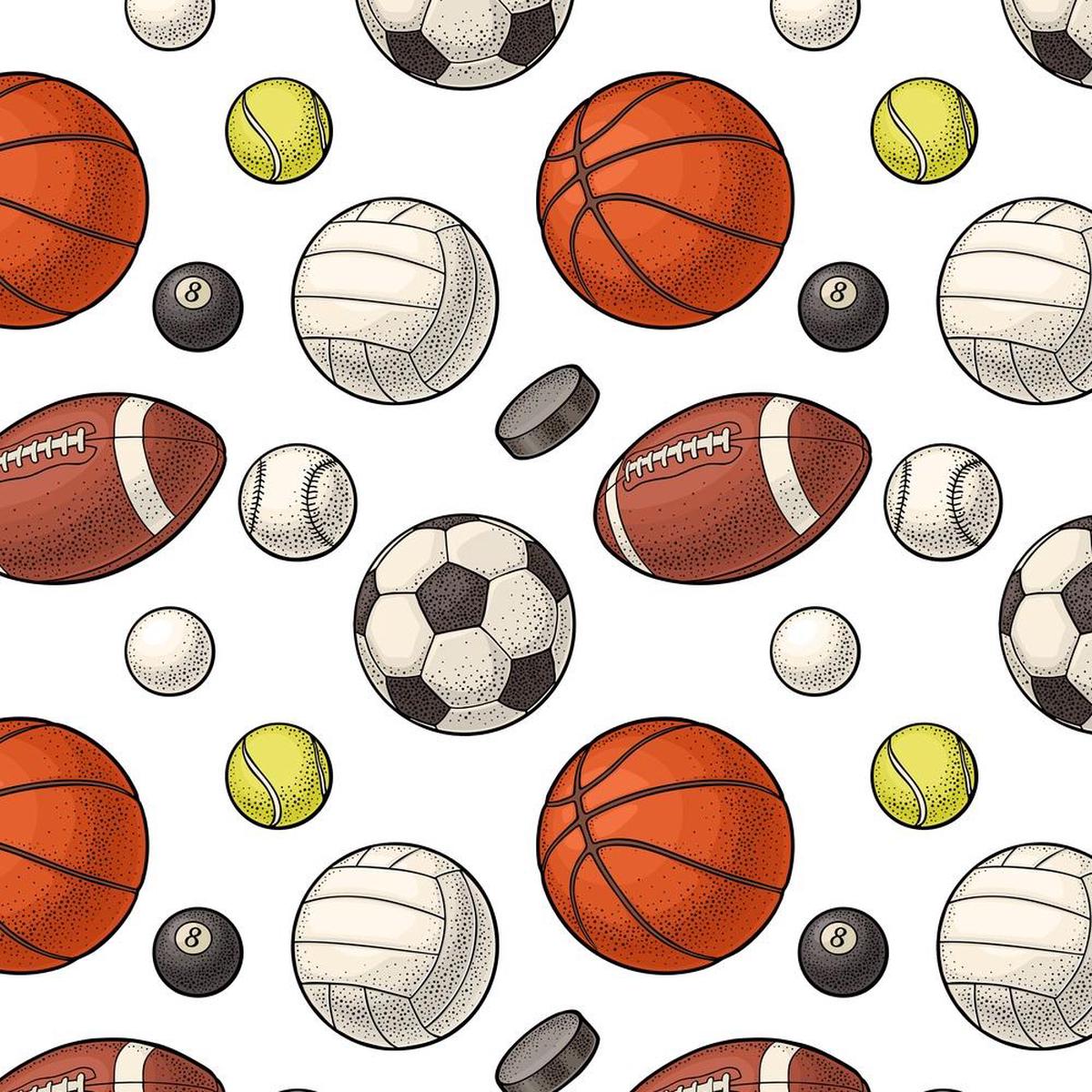 Vintage Engraved Sports Balls Fabric