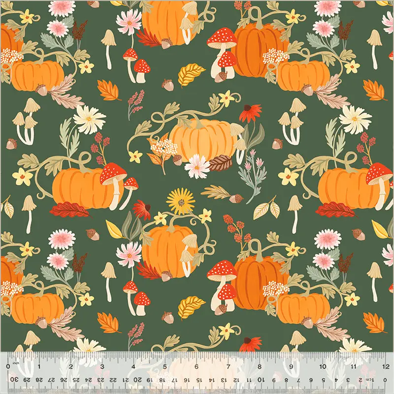 Harvest Gathering Laura Marshall 54077-3 Spruce Pumpkin Patch Cotton
