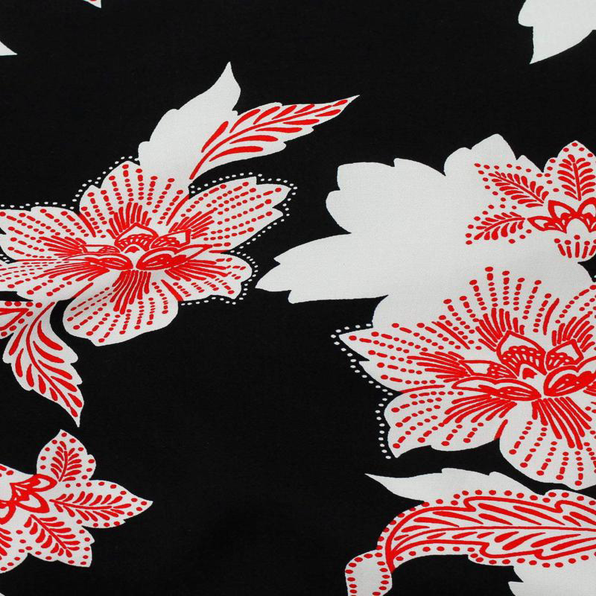 Floral Stamp Voile Black Ecru Red