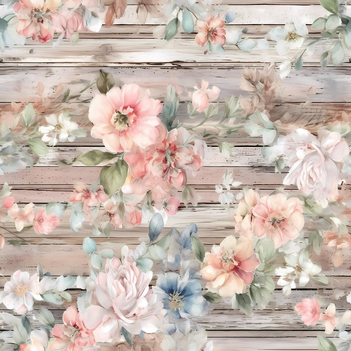 Vintage Florals on Wood Planks 14 Fabric