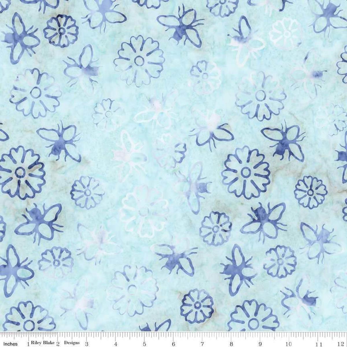 Expressions Batiks - Watercolor Daisies - Caribbean Shale 44" / 45" Fabric Per Yard