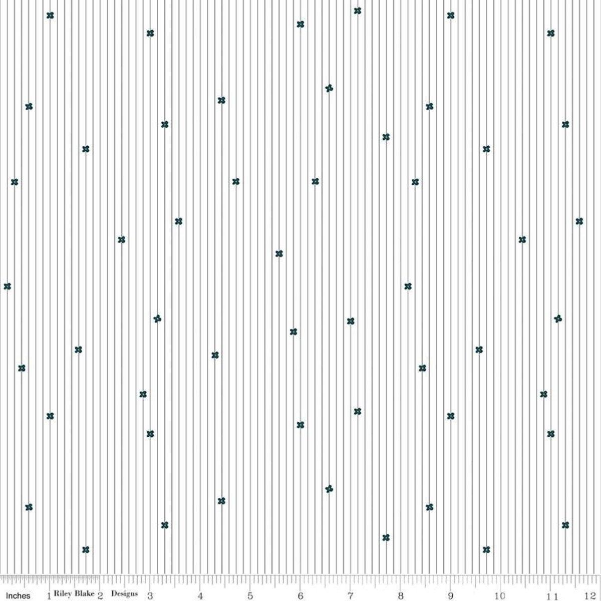 SALE Spotted Stripes C10847 Teal - Riley Blake Designs - Black Stripes on White Green Flowers - Quilting Cotton Fabric