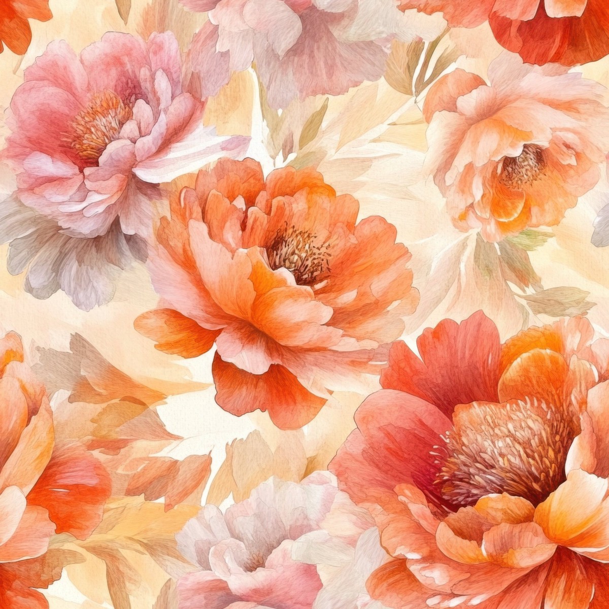 Sunset Coral Peony Pattern 5 Quilting Cotton Fabric
