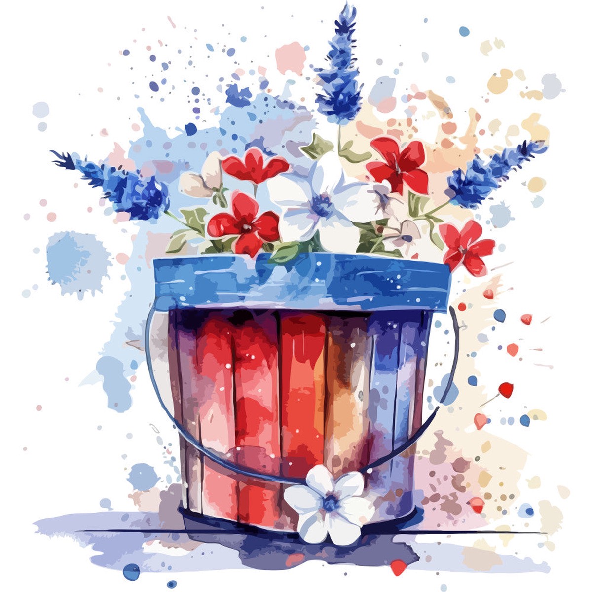 Watercolor 4th of July Fabric Panel 19