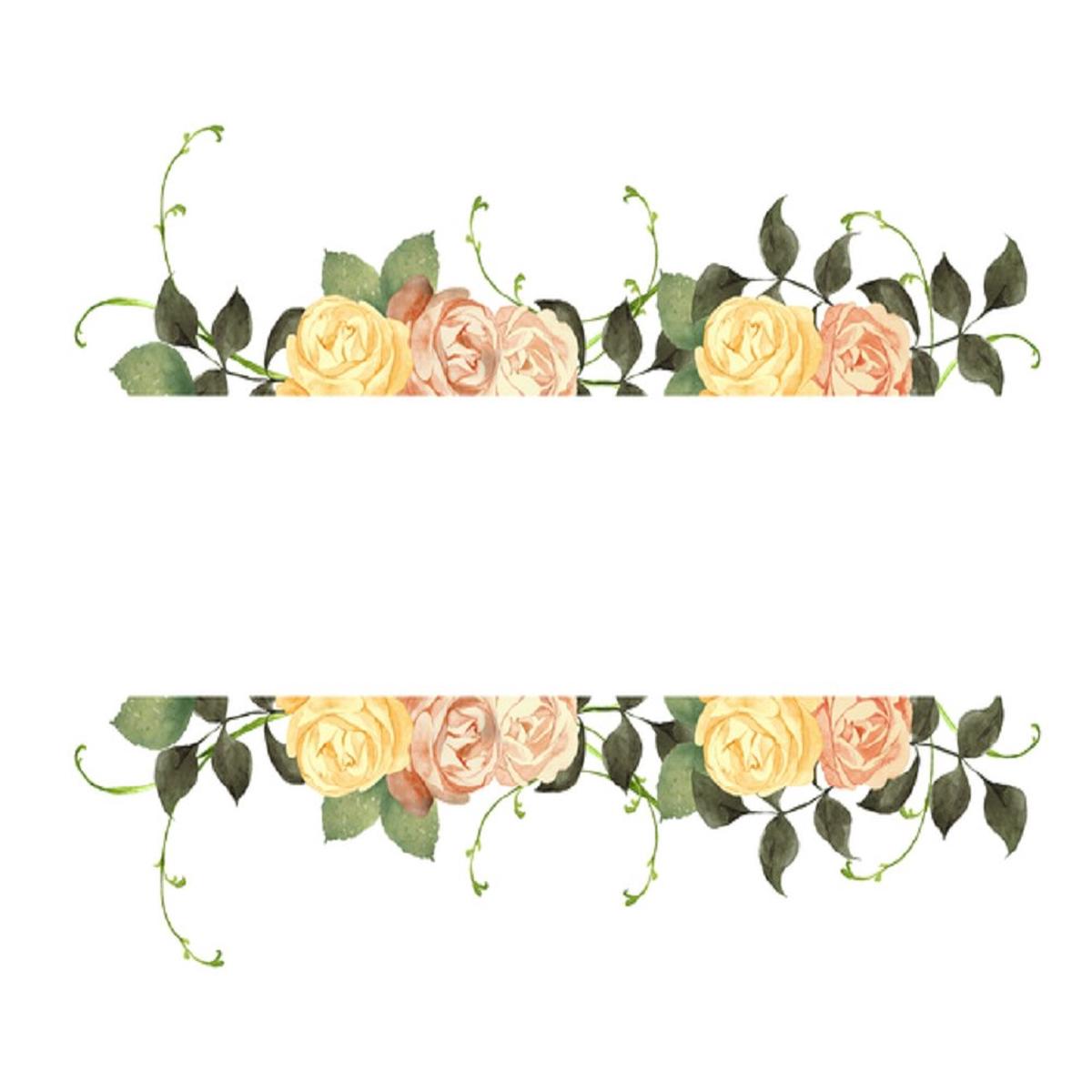 Watercolor Floral Natural Rose Frame Fabric Panel - White