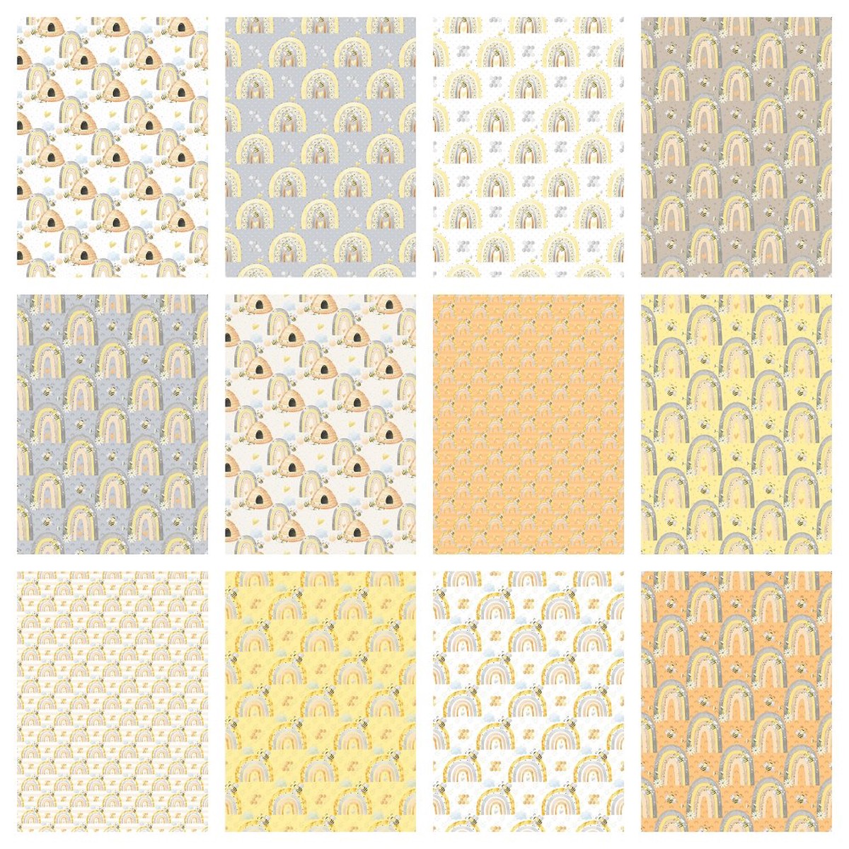 Rainbows Bumble Bees Fat Quarter Bundle - 12 Pieces