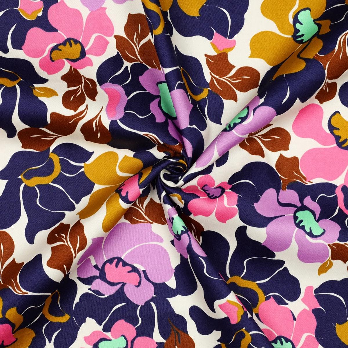 Cotton satin "Abstract navy blue / pink flowers" Oeko-Tex certified (price per 10cm)