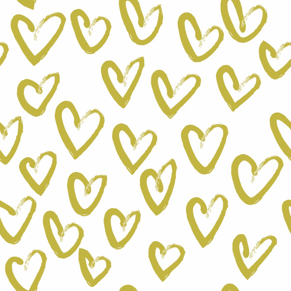 Hand Drawn Hearts Fabric - Gold