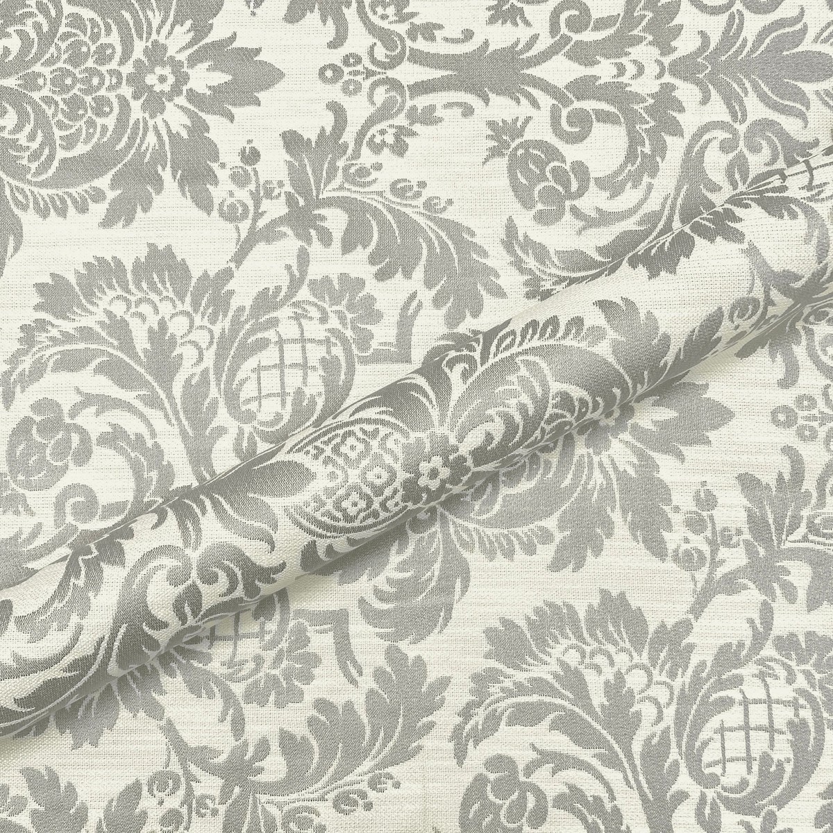 Silver Traditional Damask Upholstery Fabric 56"